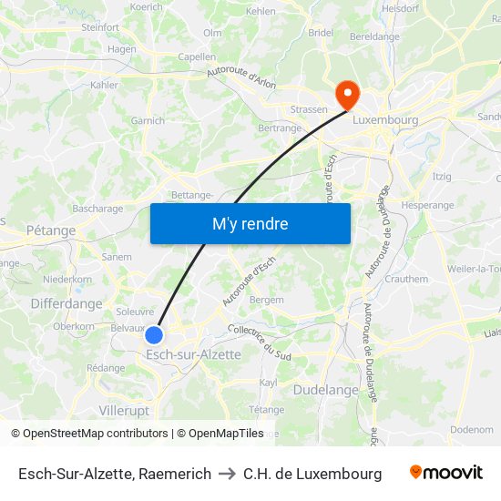 Esch-Sur-Alzette, Raemerich to C.H. de Luxembourg map