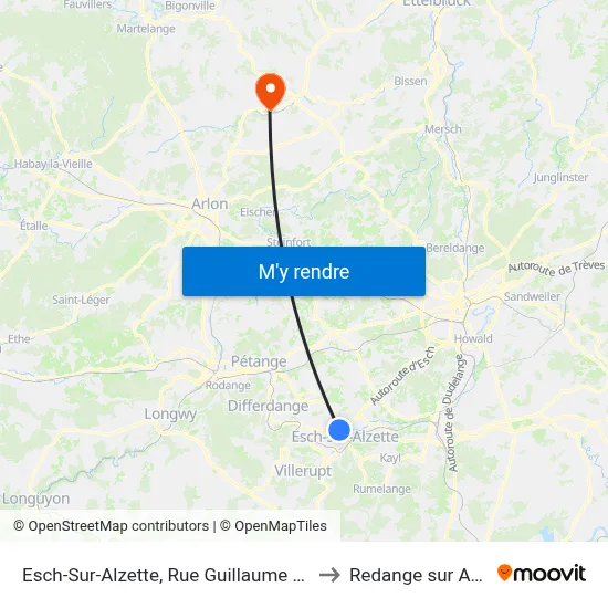 Esch-Sur-Alzette, Rue Guillaume Capus to Redange sur Attert map