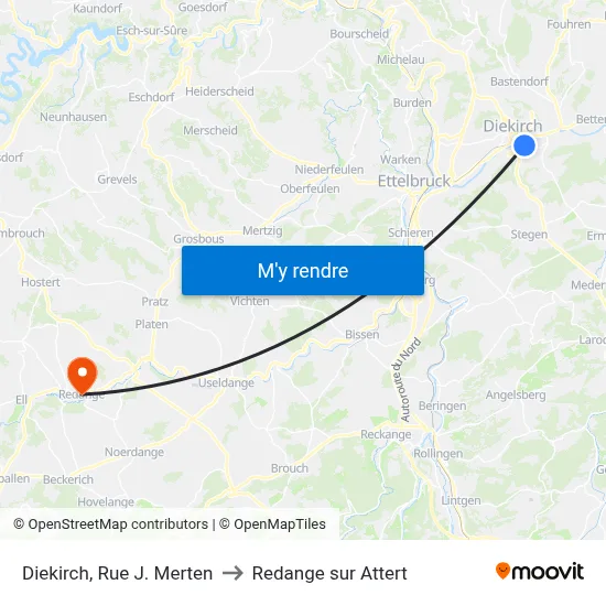 Diekirch, Rue J. Merten to Redange sur Attert map