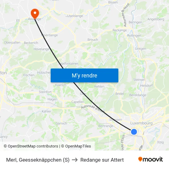 Merl, Geesseknäppchen (S) to Redange sur Attert map