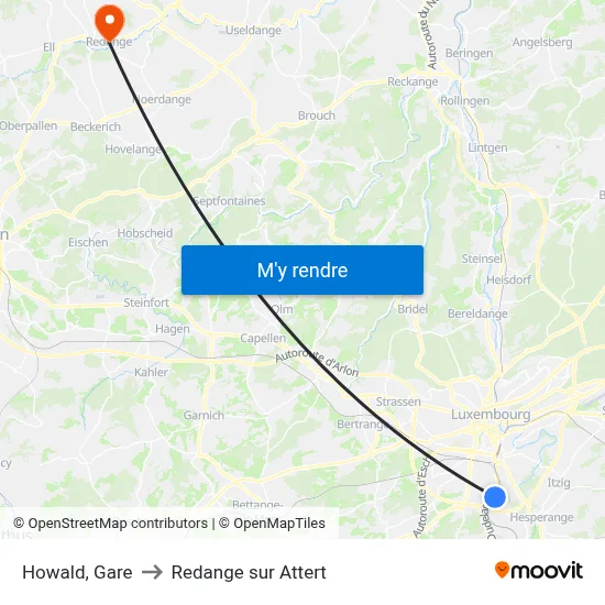 Howald, Gare to Redange sur Attert map