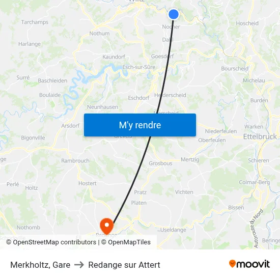 Merkholtz, Gare to Redange sur Attert map