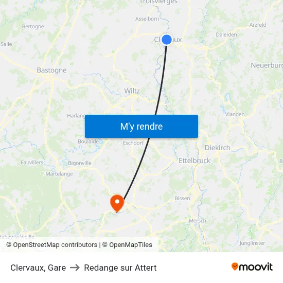 Clervaux, Gare to Redange sur Attert map