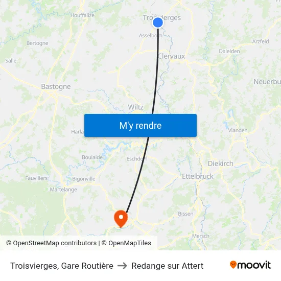 Troisvierges, Gare Routière to Redange sur Attert map