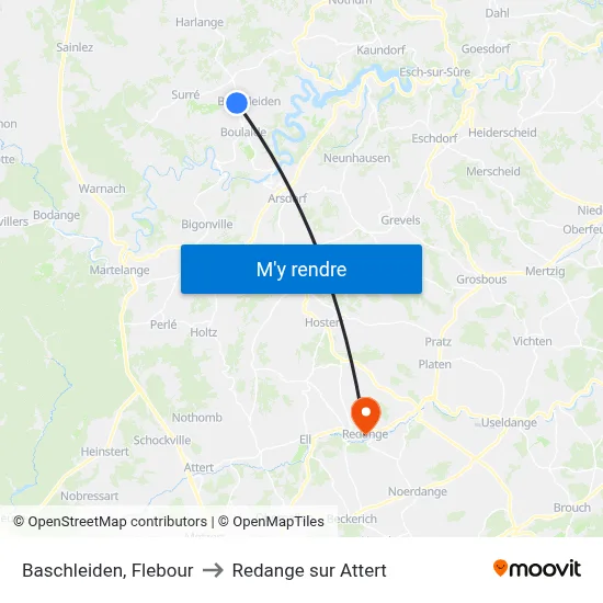 Baschleiden, Flebour to Redange sur Attert map