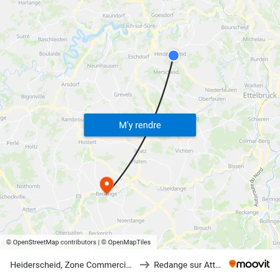 Heiderscheid, Zone Commerciale to Redange sur Attert map