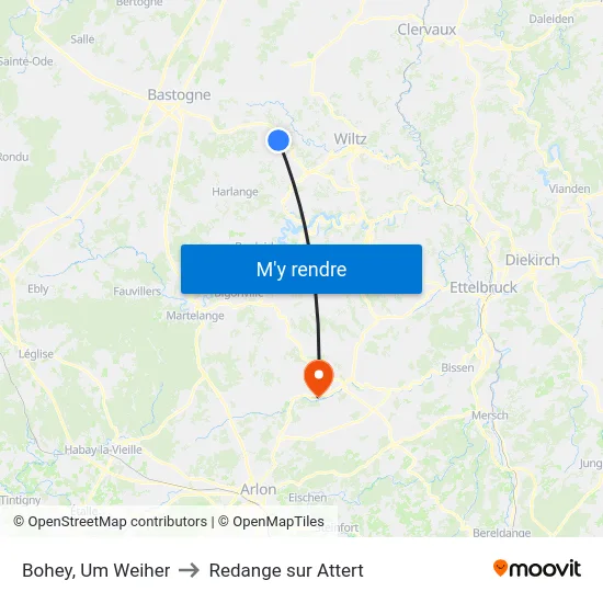 Bohey, Um Weiher to Redange sur Attert map
