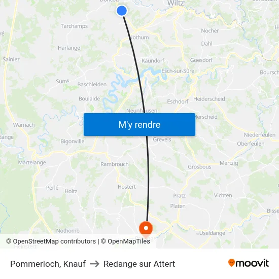Pommerloch, Knauf to Redange sur Attert map