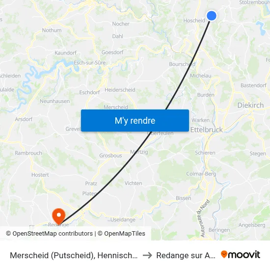 Merscheid (Putscheid), Hennischtgaass to Redange sur Attert map
