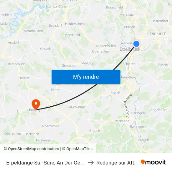 Erpeldange-Sur-Sûre, An Der Gewan to Redange sur Attert map