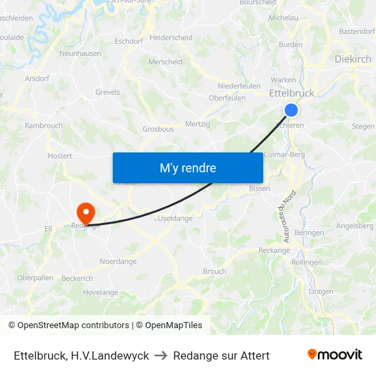 Ettelbruck, H.V.Landewyck to Redange sur Attert map