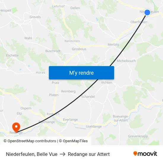 Niederfeulen, Belle Vue to Redange sur Attert map