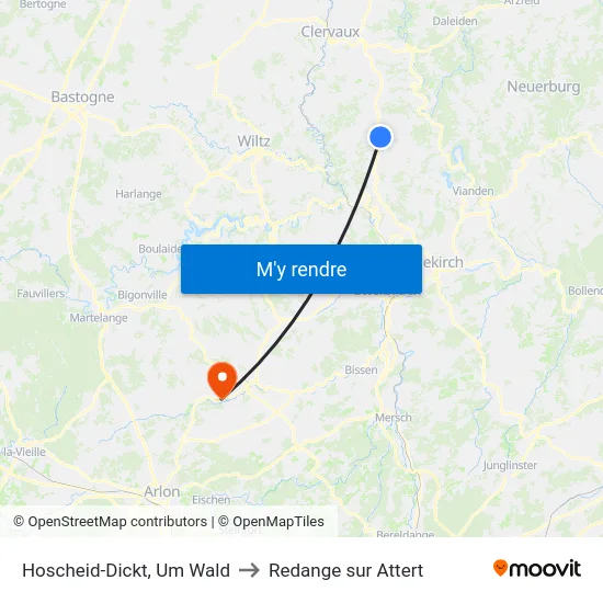 Hoscheid-Dickt, Um Wald to Redange sur Attert map