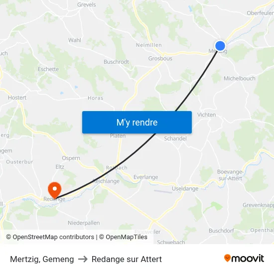 Mertzig, Gemeng to Redange sur Attert map