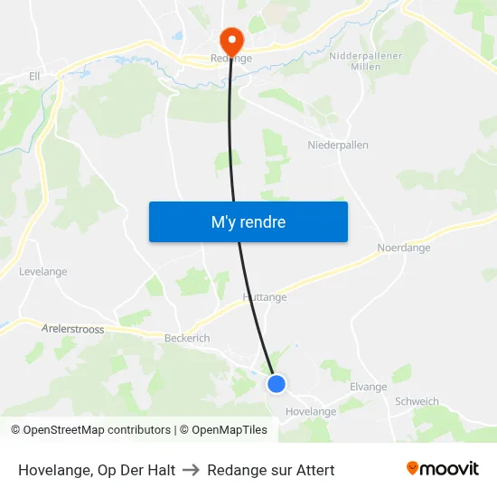 Hovelange, Op Der Halt to Redange sur Attert map