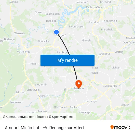 Arsdorf, Misärshaff to Redange sur Attert map