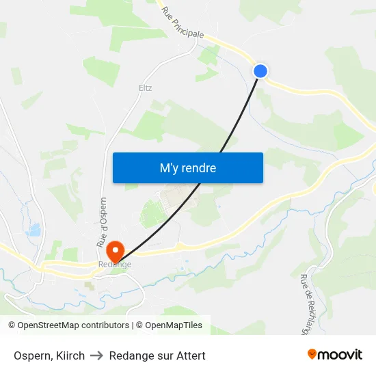 Ospern, Kiirch to Redange sur Attert map