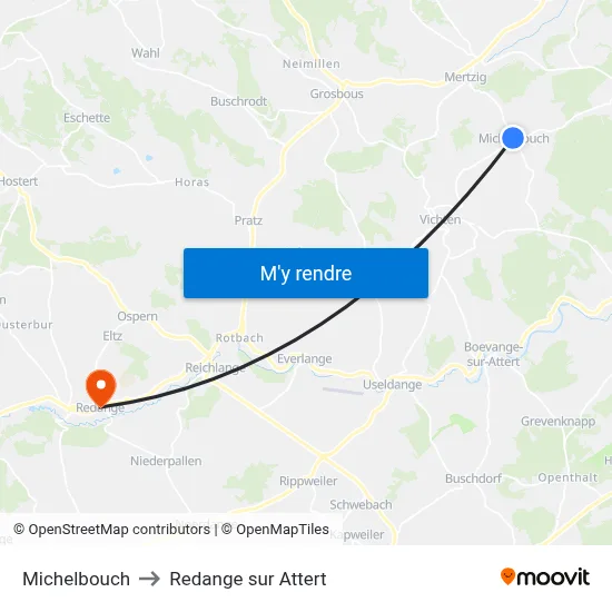 Michelbouch to Redange sur Attert map