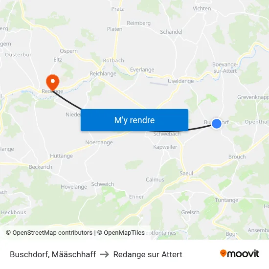 Buschdorf, Määschhaff to Redange sur Attert map