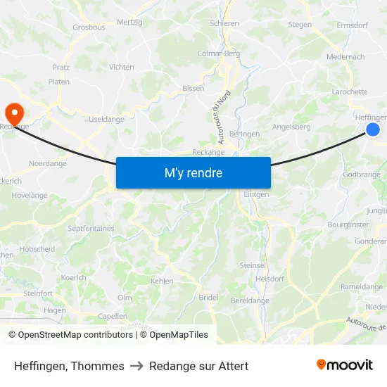 Heffingen, Thommes to Redange sur Attert map