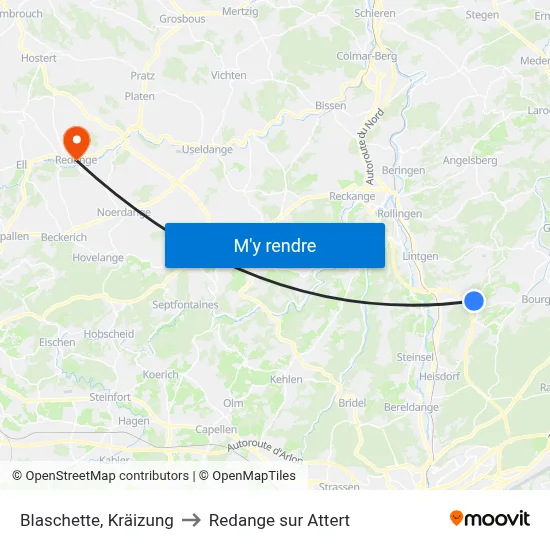 Blaschette, Kräizung to Redange sur Attert map
