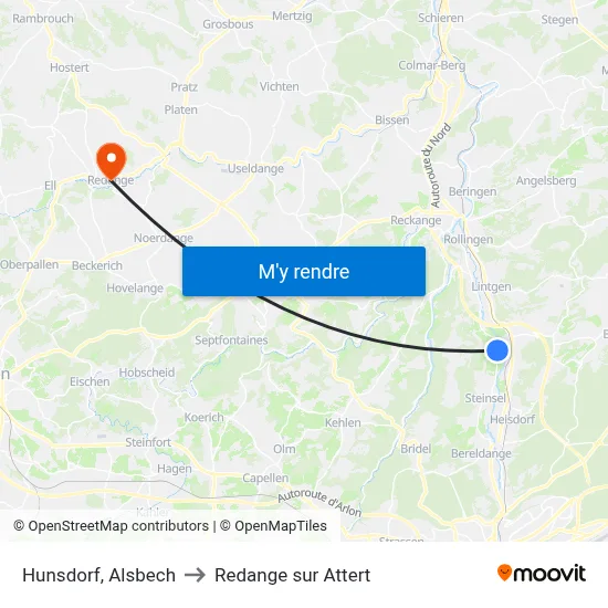 Hunsdorf, Alsbech to Redange sur Attert map