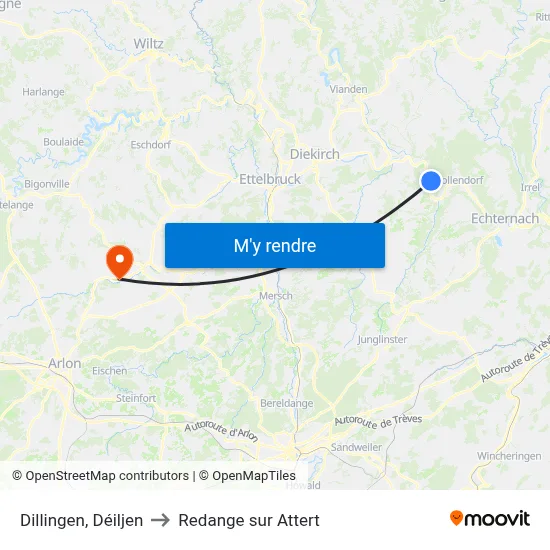 Dillingen, Déiljen to Redange sur Attert map