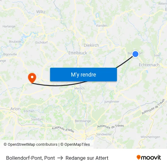 Bollendorf-Pont, Pont to Redange sur Attert map