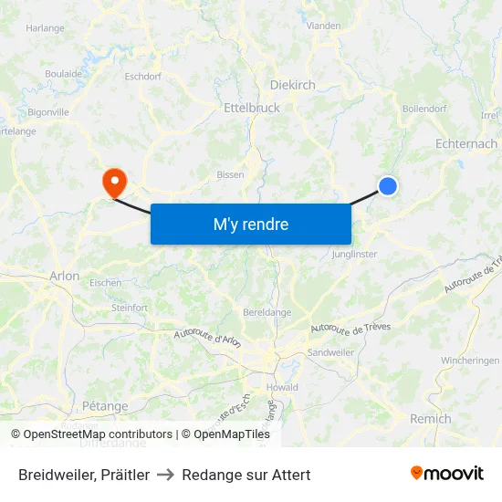 Breidweiler, Präitler to Redange sur Attert map
