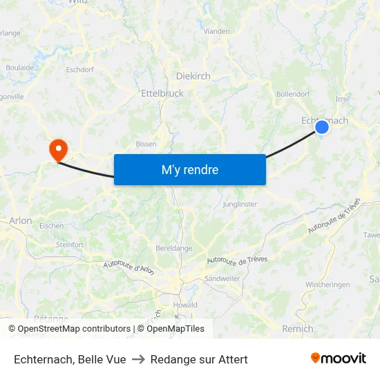 Echternach, Belle Vue to Redange sur Attert map