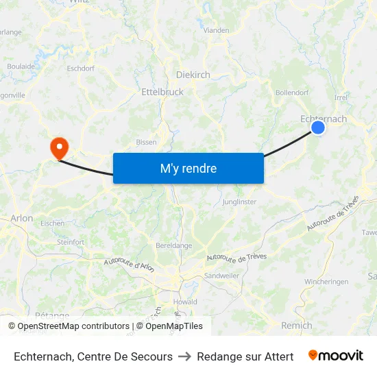 Echternach, Centre De Secours to Redange sur Attert map