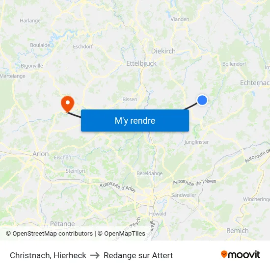 Christnach, Hierheck to Redange sur Attert map