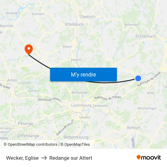 Wecker, Eglise to Redange sur Attert map