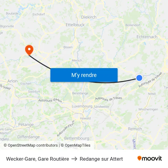 Wecker-Gare, Gare Routière to Redange sur Attert map