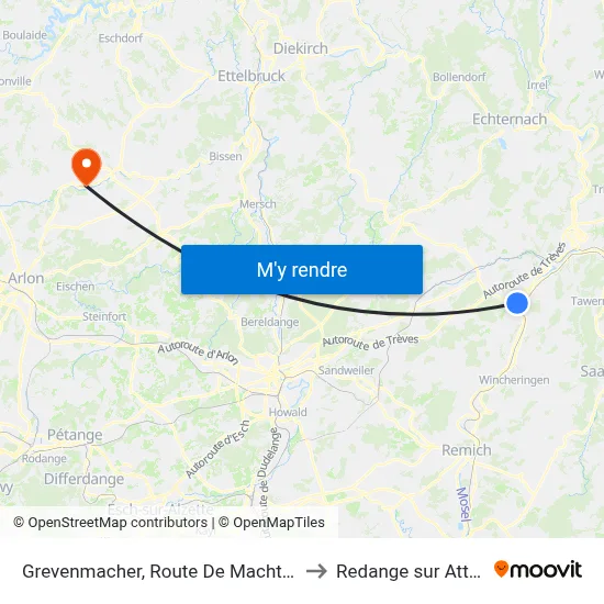 Grevenmacher, Route De Machtum to Redange sur Attert map