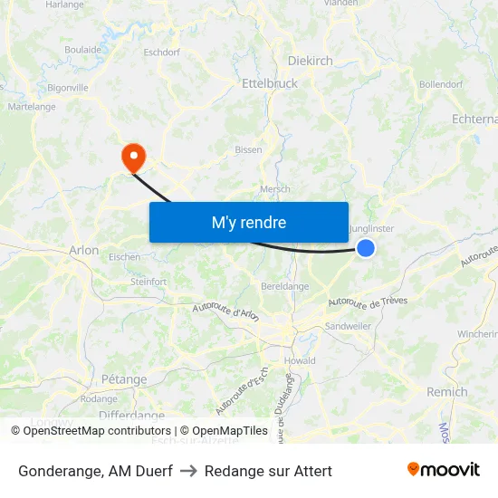 Gonderange, AM Duerf to Redange sur Attert map