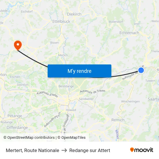 Mertert, Route Nationale to Redange sur Attert map