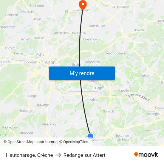 Hautcharage, Crèche to Redange sur Attert map