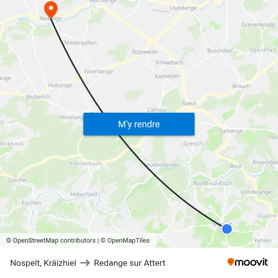 Nospelt, Kräizhiel to Redange sur Attert map