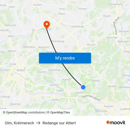 Olm, Kréimerech to Redange sur Attert map