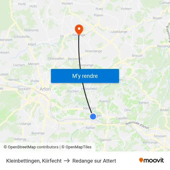 Kleinbettingen, Kiirfecht to Redange sur Attert map