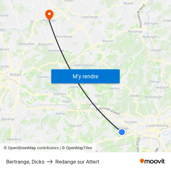 Bertrange, Dicks to Redange sur Attert map