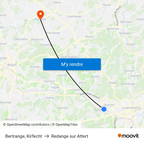 Bertrange, Kirfecht to Redange sur Attert map