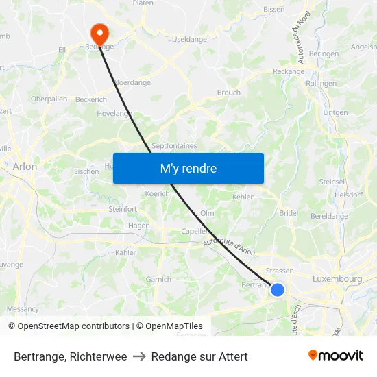 Bertrange, Richterwee to Redange sur Attert map