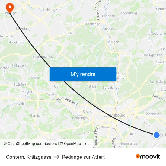 Contern, Kräizgaass to Redange sur Attert map
