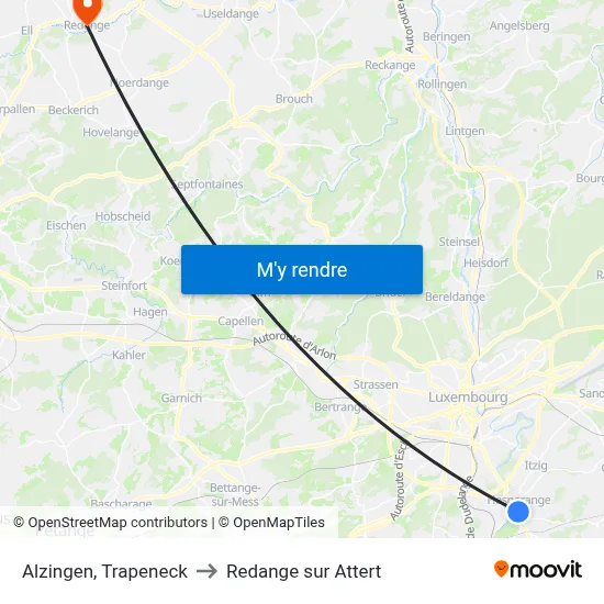 Alzingen, Trapeneck to Redange sur Attert map