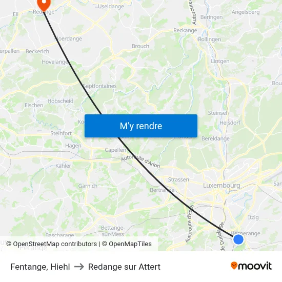 Fentange, Hiehl to Redange sur Attert map