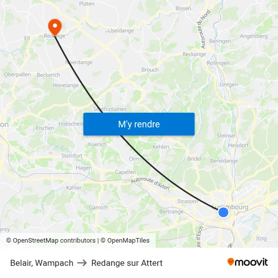Belair, Wampach to Redange sur Attert map