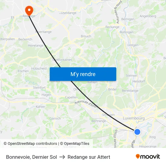 Bonnevoie, Dernier Sol to Redange sur Attert map