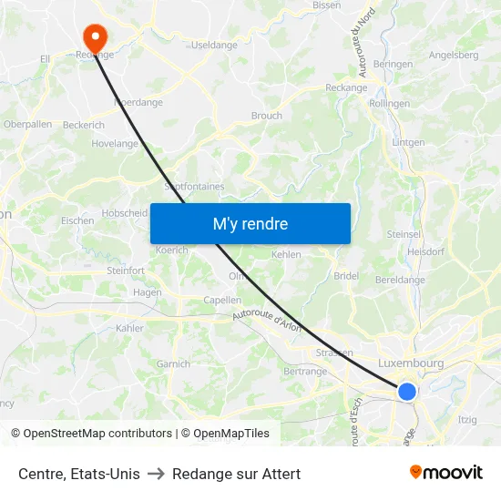 Centre, Etats-Unis to Redange sur Attert map